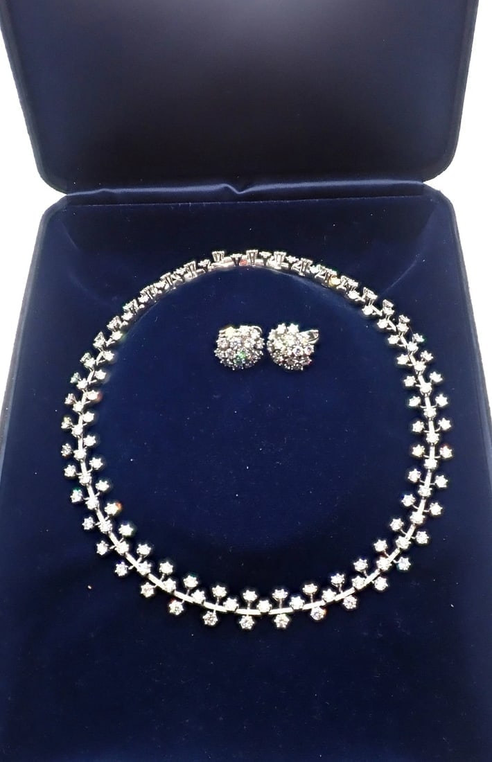Authentic Tiffany & Co Spray Platinum Diamond Necklace Earrings Set Paper France - 3