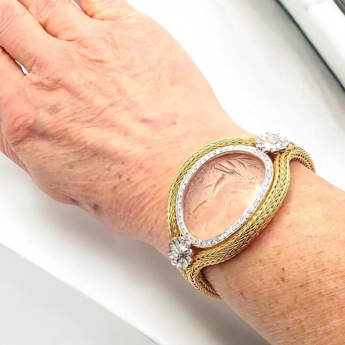 Authentic! Ilias Lalaounis 18k Yellow Gold Diamond Rock Crystal Bangle Bracelet - 2