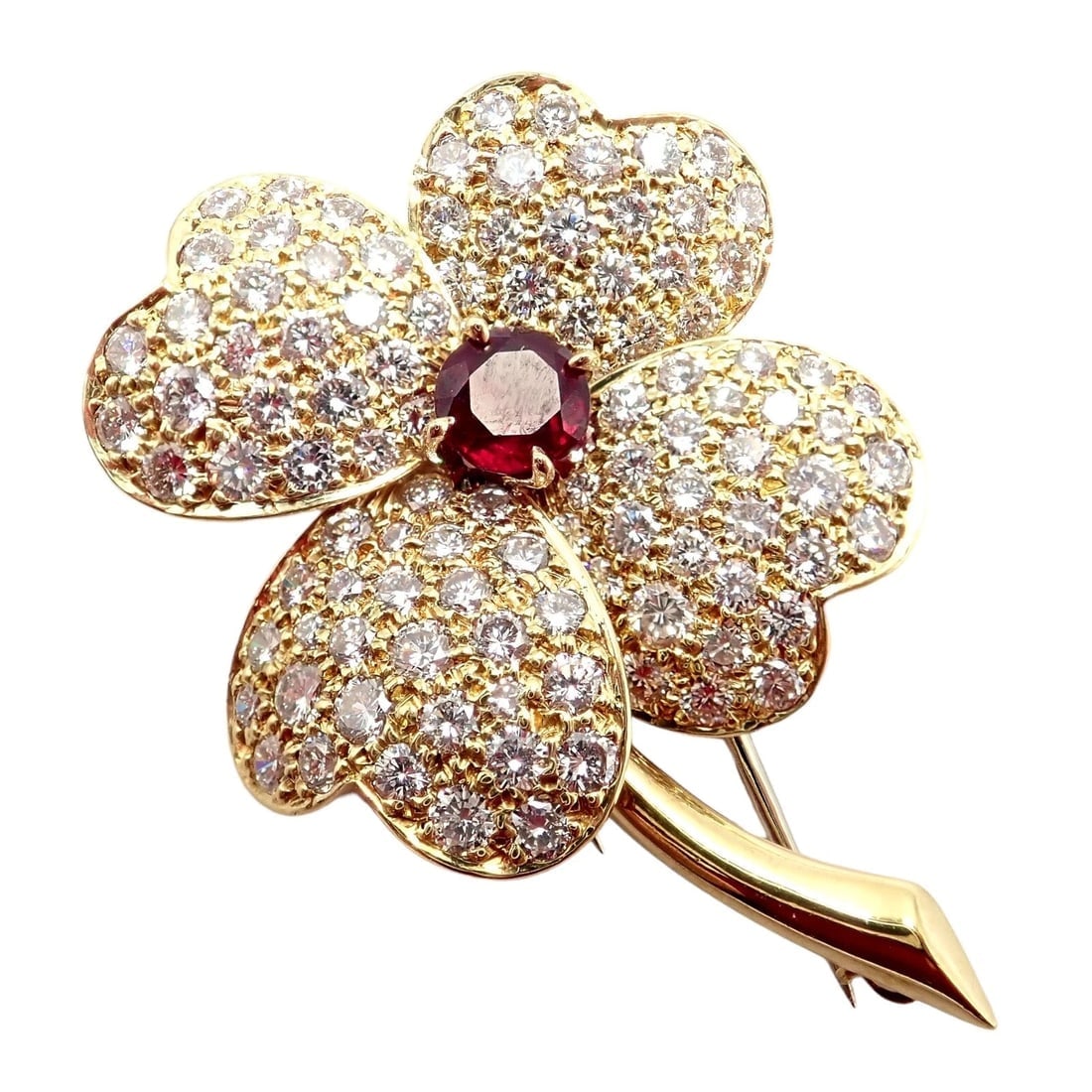 Vintage! Van Cleef & Arpels Cosmos 18k Yellow Gold Diamond Ruby Brooch Pendant - 3