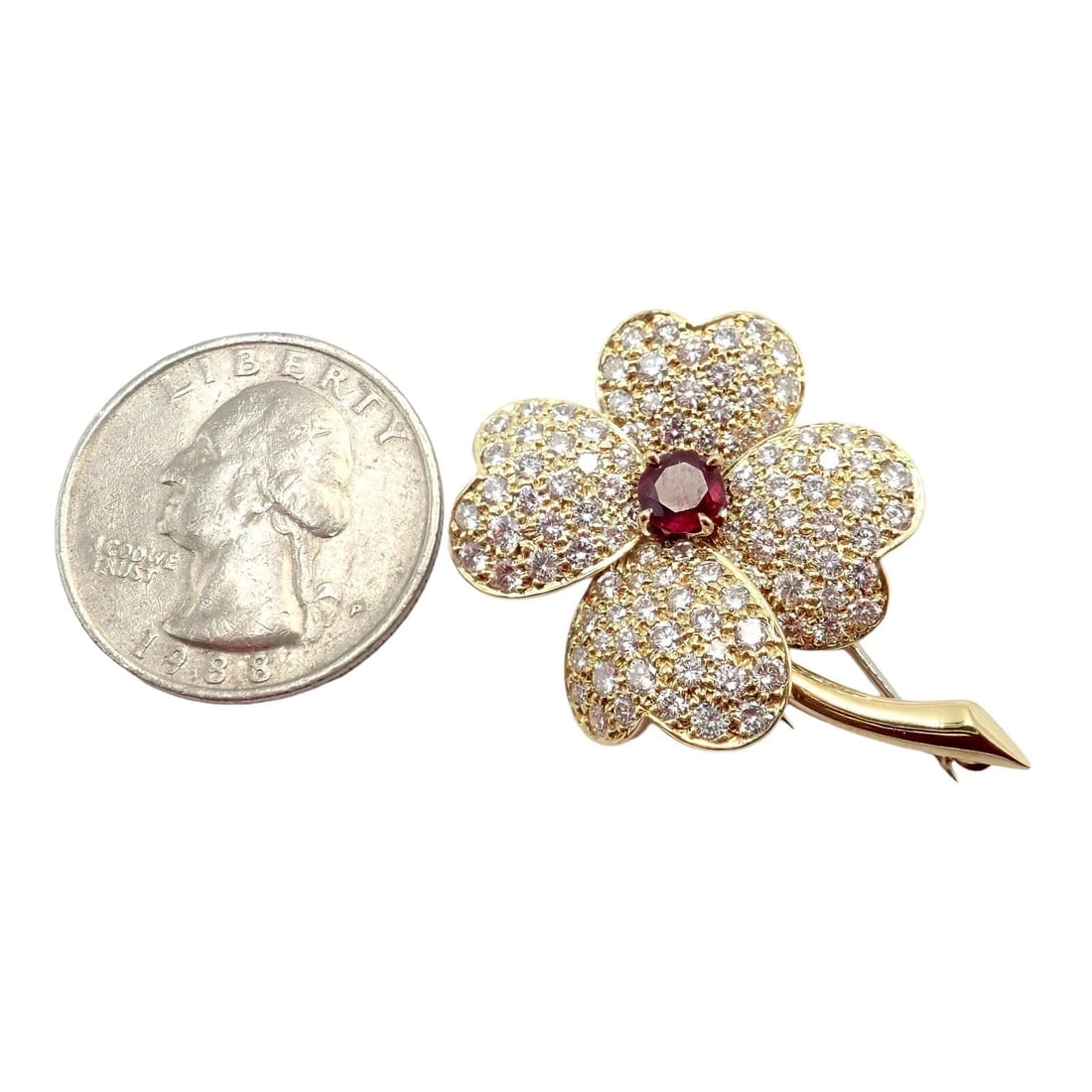 Vintage! Van Cleef & Arpels Cosmos 18k Yellow Gold Diamond Ruby Brooch Pendant - 5