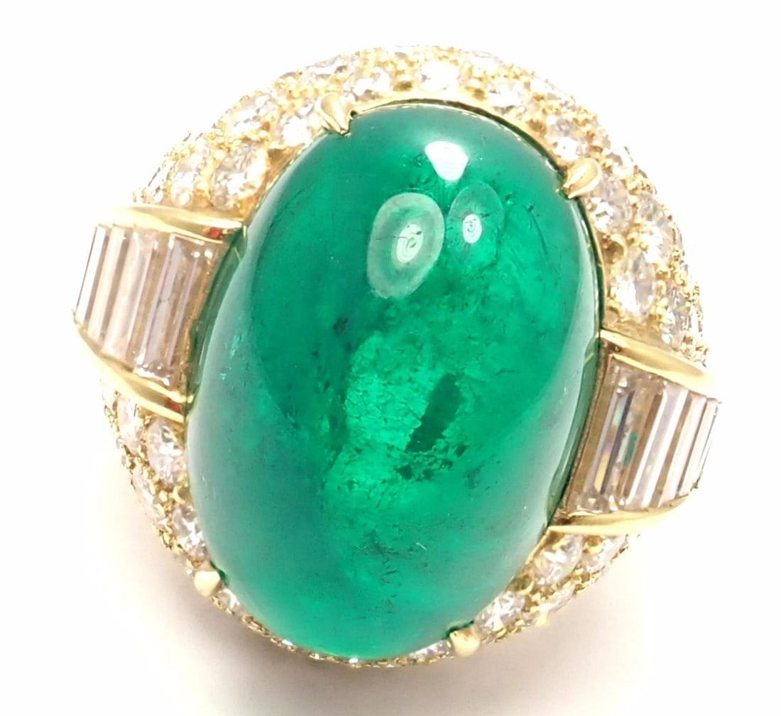 Authentic! David Webb 18k Yellow Gold Diamond Large Colombian Emerald Ring AGL - 3