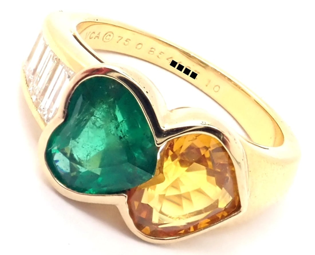 Authentic Van Cleef & Arpels 18k Gold Diamond Emerald Yellow Sapphire Ring Paper - 3