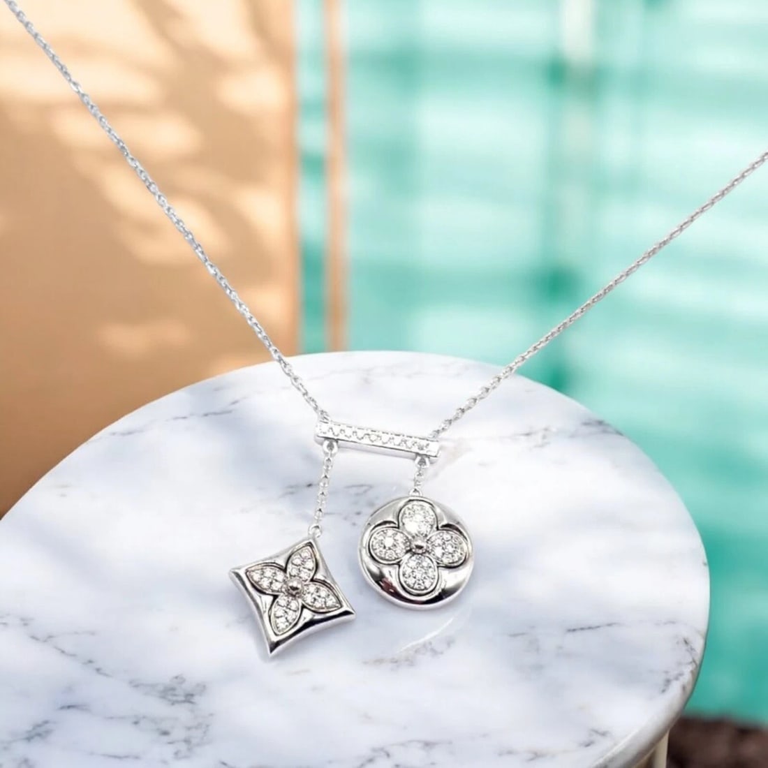 Authentic! Louis Vuitton Blossom 18k White Gold Diamond Link Pendant Necklace - 3