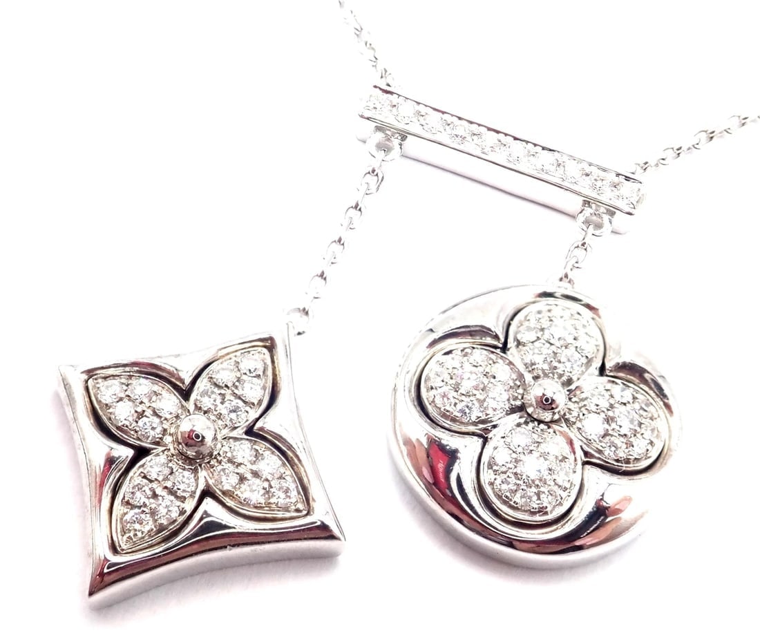 Authentic! Louis Vuitton Blossom 18k White Gold Diamond Link Pendant Necklace - 4