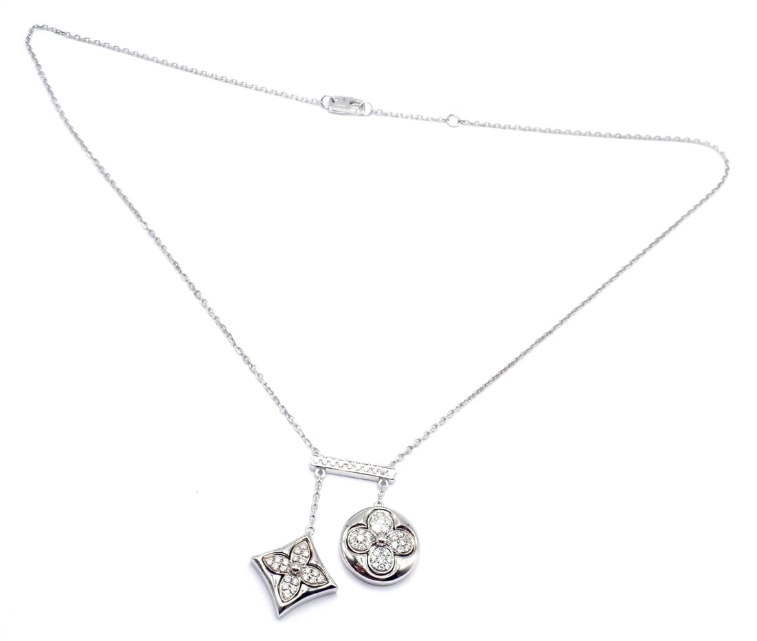 Authentic! Louis Vuitton Blossom 18k White Gold Diamond Link Pendant Necklace - 5
