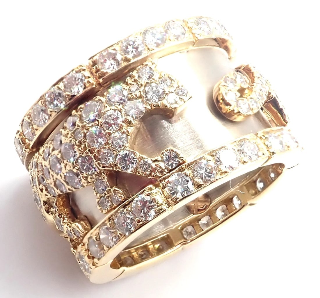 Cartier Mahango Walking Panthere 18k Yellow White Gold Diamond Band Ring - 4