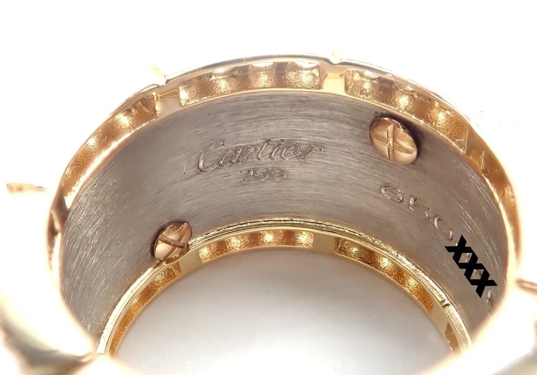 Cartier Mahango Walking Panthere 18k Yellow White Gold Diamond Band Ring - 5