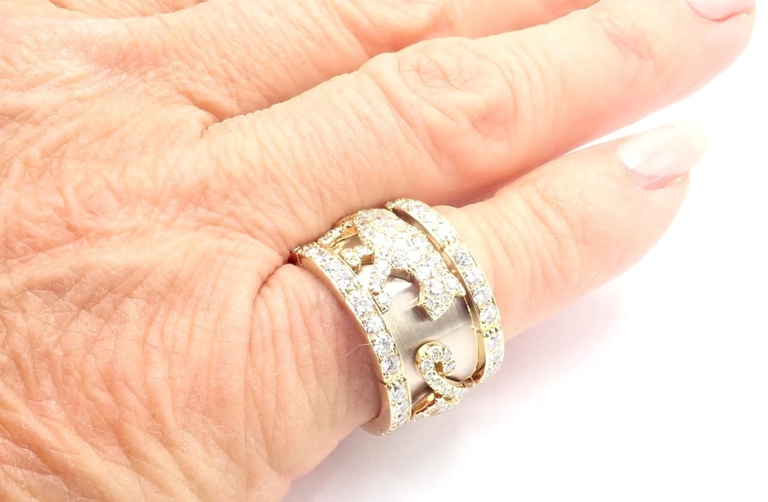Cartier Mahango Walking Panthere 18k Yellow White Gold Diamond Band Ring - 8