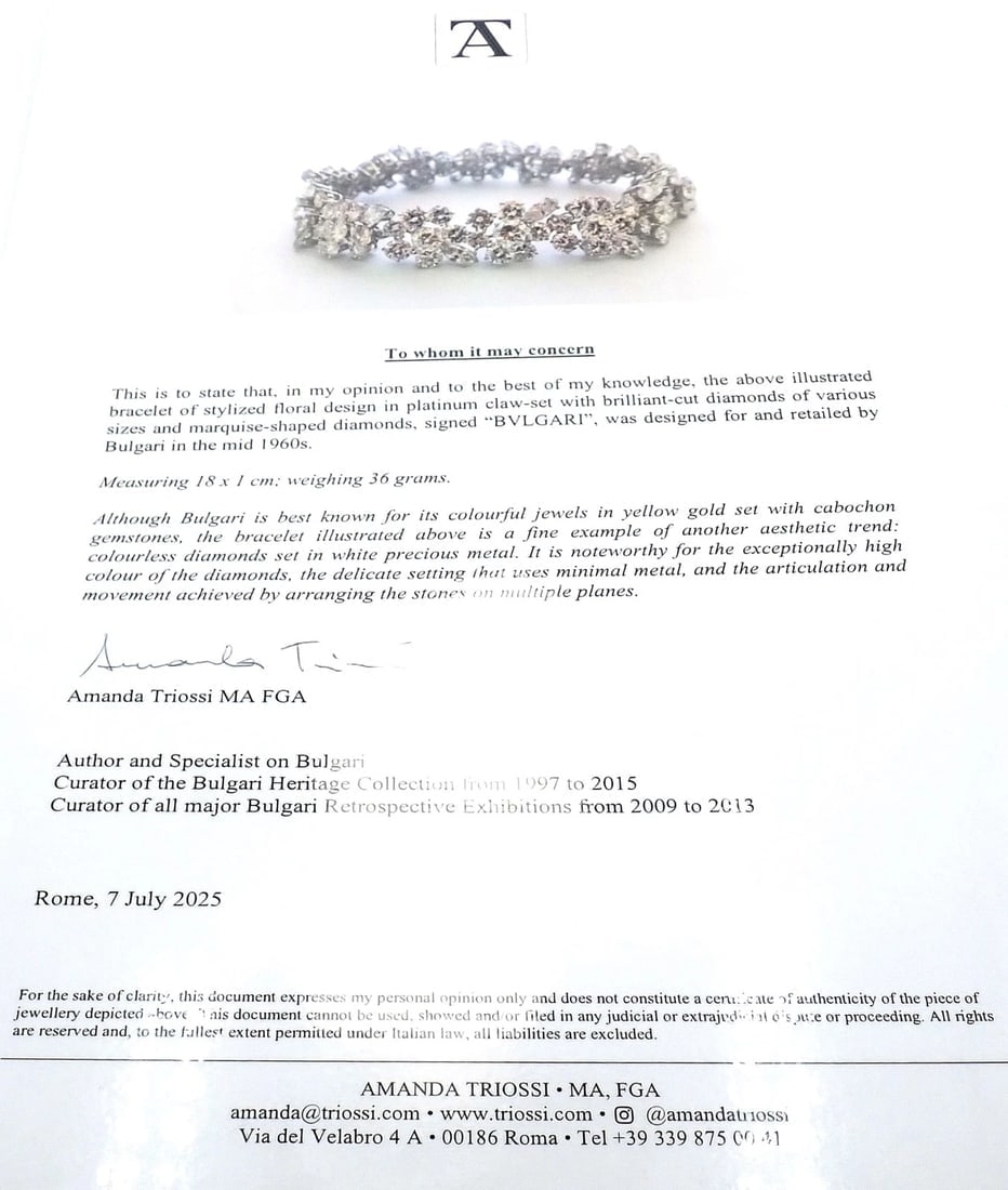Authentic! Vintage Bvlgari Bulgari Platinum 38ct Diamond Floral Bracelet Paper - 4