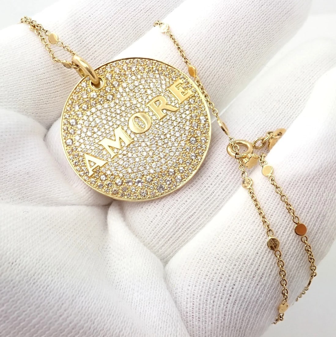 Pasquale Bruni 18k Yellow Gold Large Diamond + Sapphire Amore Pendant Necklace - 7