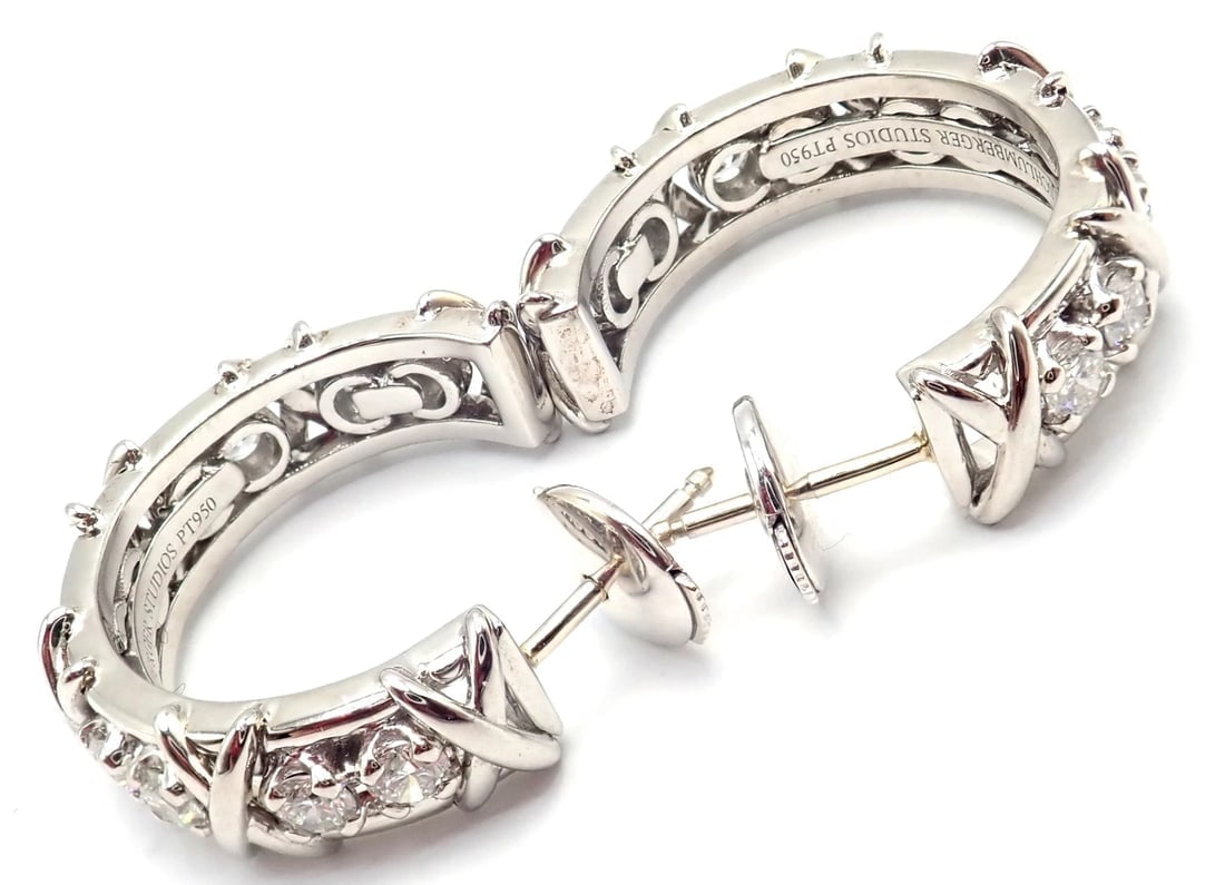 Authentic Tiffany & Co Schlumberger Twenty Stones Platinum Diamond Hoop Earrings - 7