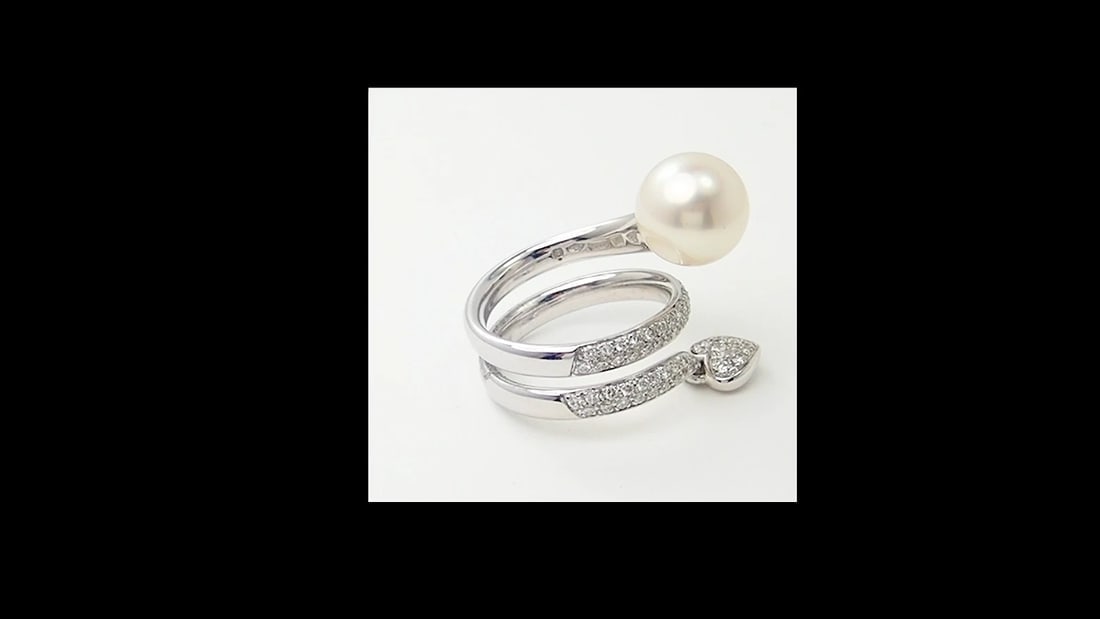 Rare! Authentic Mikimoto 18k White Gold Diamond South Sea Pearl Heart Ring Cert. - 2