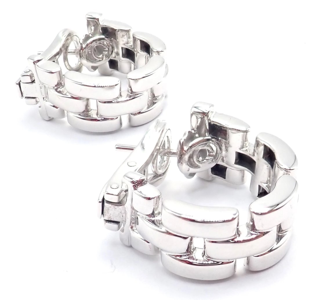 Authentic! Cartier Maillon Panthere 18K White Gold Three Row Link Hoop Earrings - 4