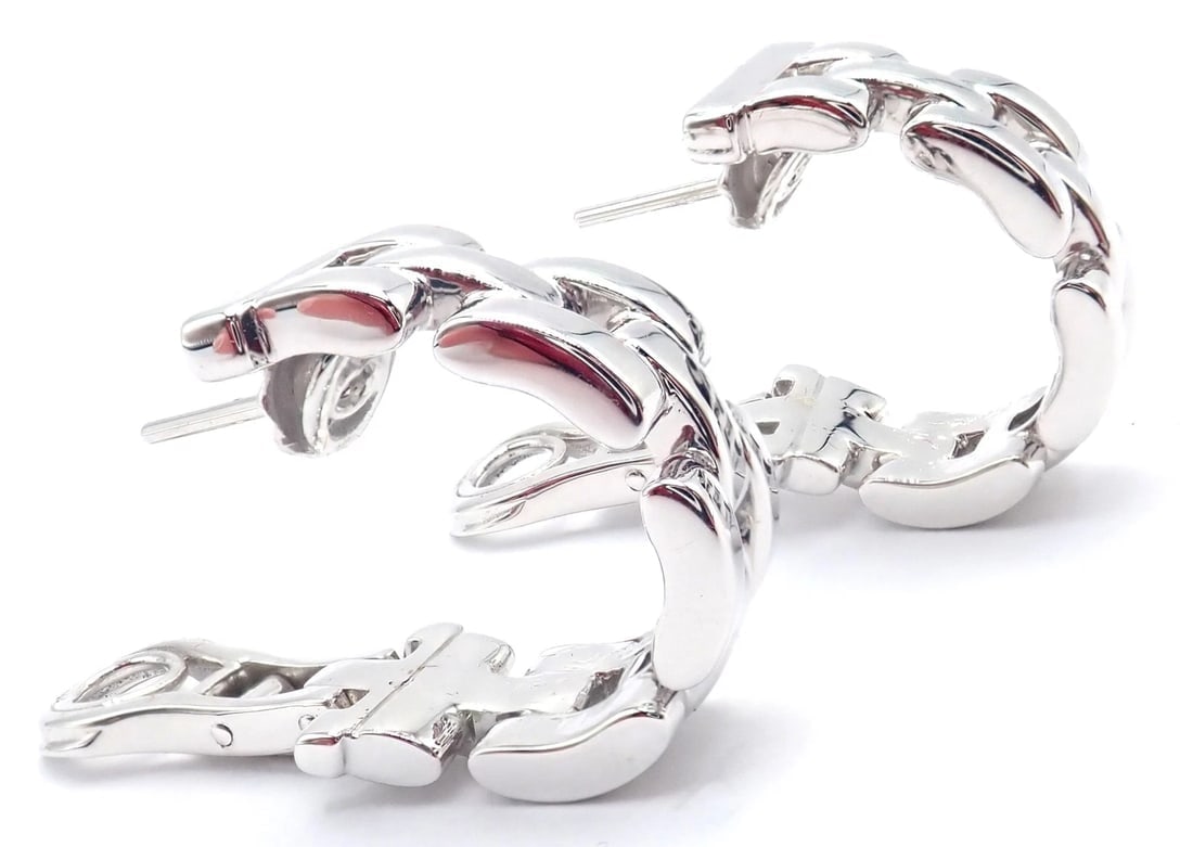 Authentic! Cartier Maillon Panthere 18K White Gold Three Row Link Hoop Earrings - 5