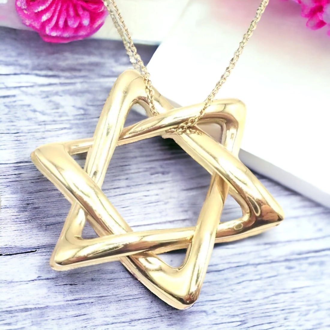 Authentic! Tiffany & Co Peretti 18k Gold Large Star Of David Pendant Necklace - 2