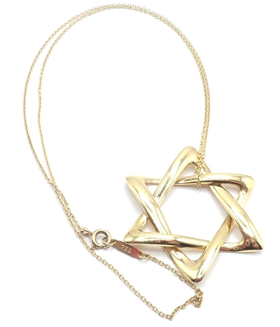 Authentic! Tiffany & Co Peretti 18k Gold Large Star Of David Pendant Necklace - 7
