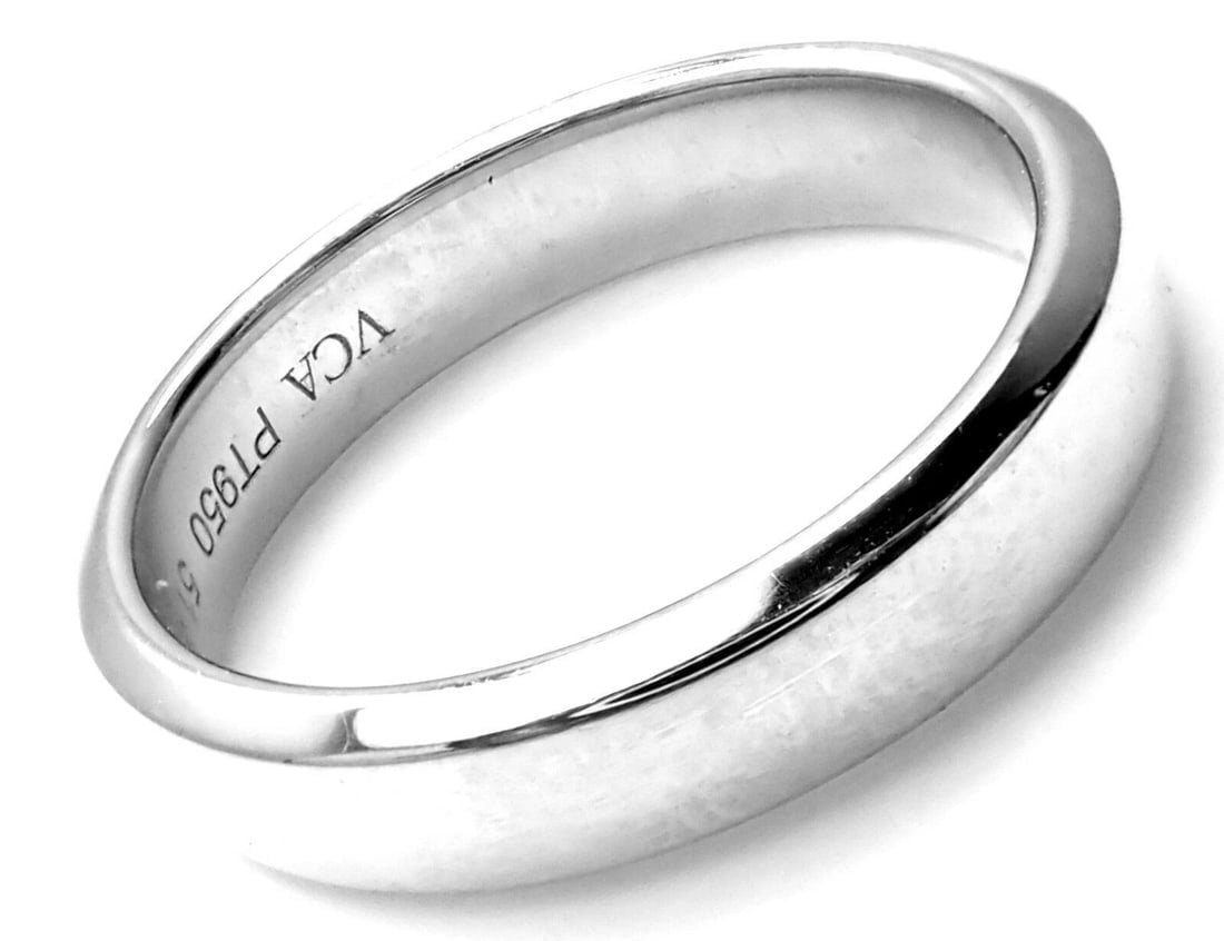 Authentic! Van Cleef & Arpels Toujours Platinum 4mm Wide Band Ring Size 51 - 3