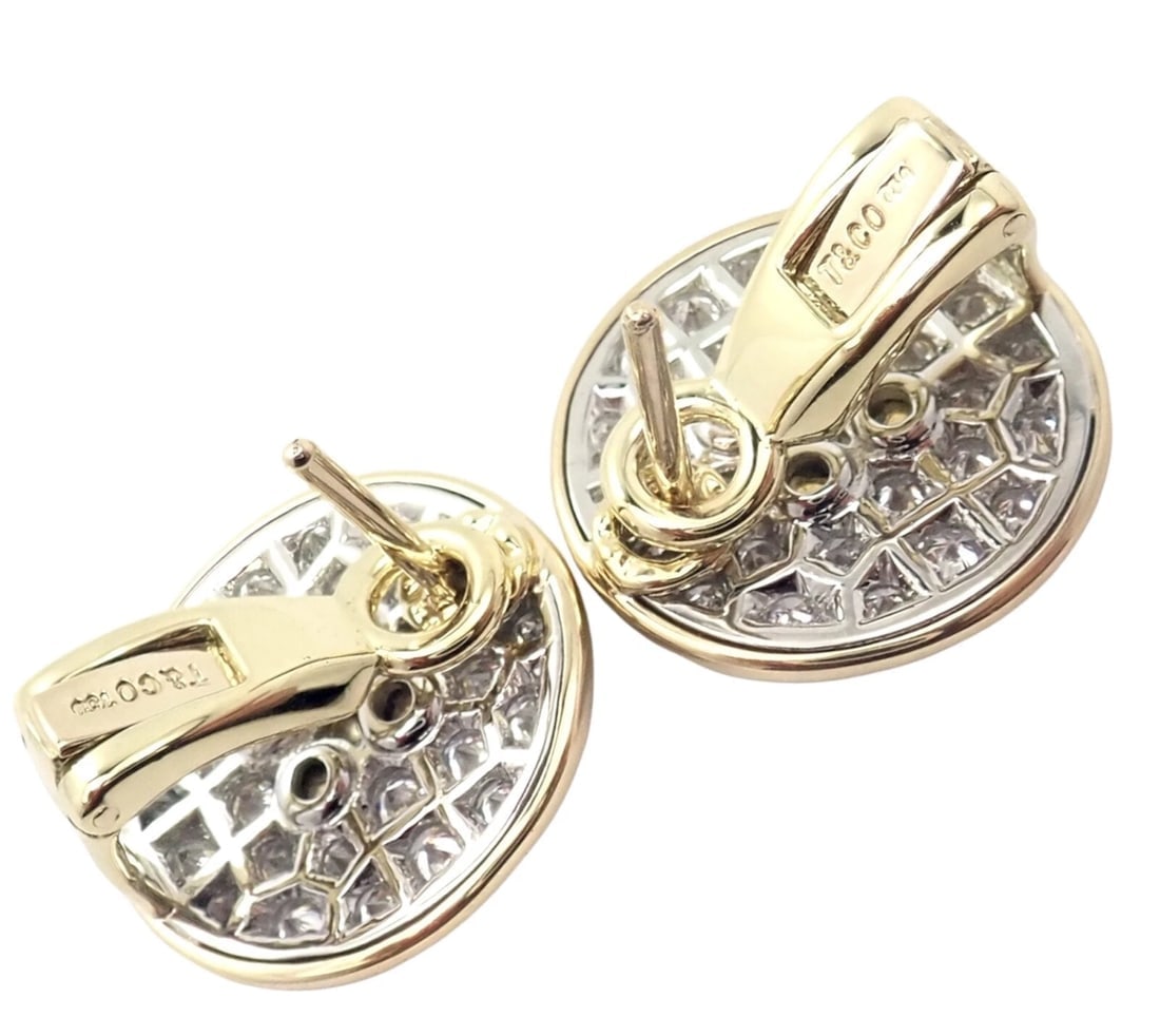 Rare! Authentic Tiffany & Co 18k Yellow Gold Diamond Signature Button Earrings - 4