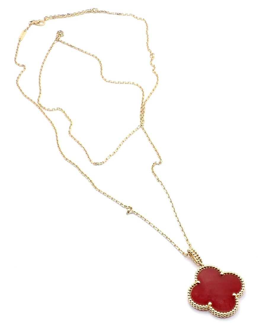 Van Cleef & Arpels 18k Gold Magic Alhambra Carnelian Motif Long Necklace Cert - 3