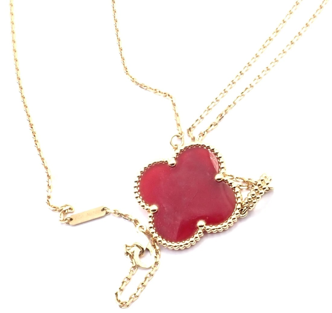 Van Cleef & Arpels 18k Gold Magic Alhambra Carnelian Motif Long Necklace Cert - 5