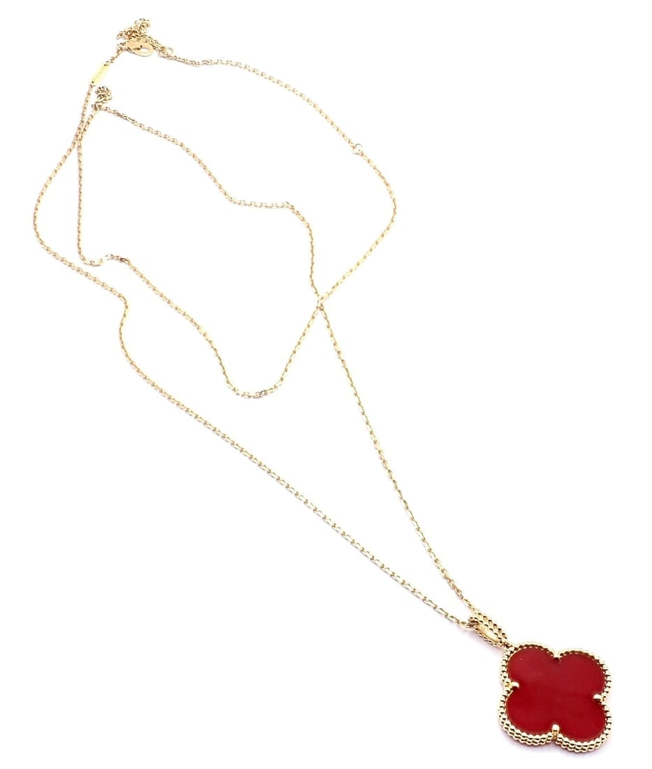 Van Cleef & Arpels 18k Gold Magic Alhambra Carnelian Motif Long Necklace Cert - 7