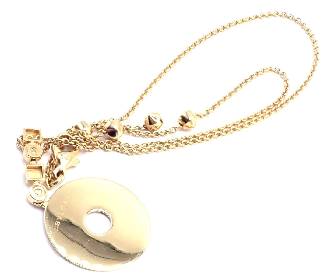 Authentic! Bulgari Bvlgari Lucea 18k Yellow Gold Round Pendant Necklace - 7