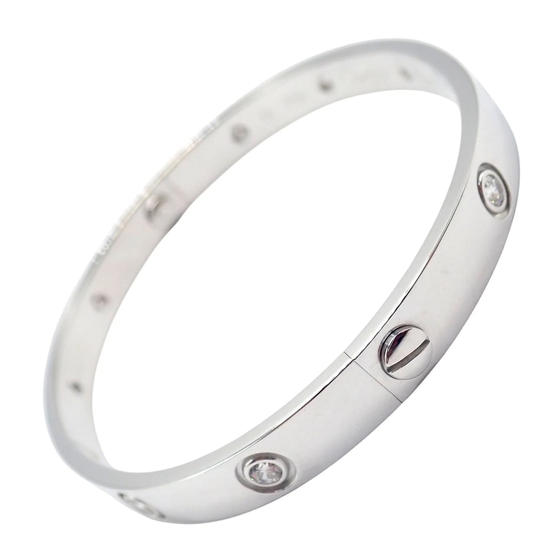 Authentic! Cartier Love 18k White Gold 10 Diamond Bangle Bracelet Sz 18 + Cert - 4
