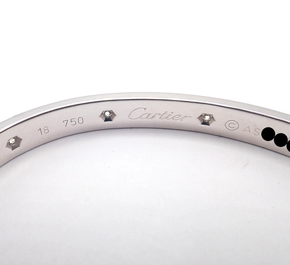 Authentic! Cartier Love 18k White Gold 10 Diamond Bangle Bracelet Sz 18 + Cert - 5