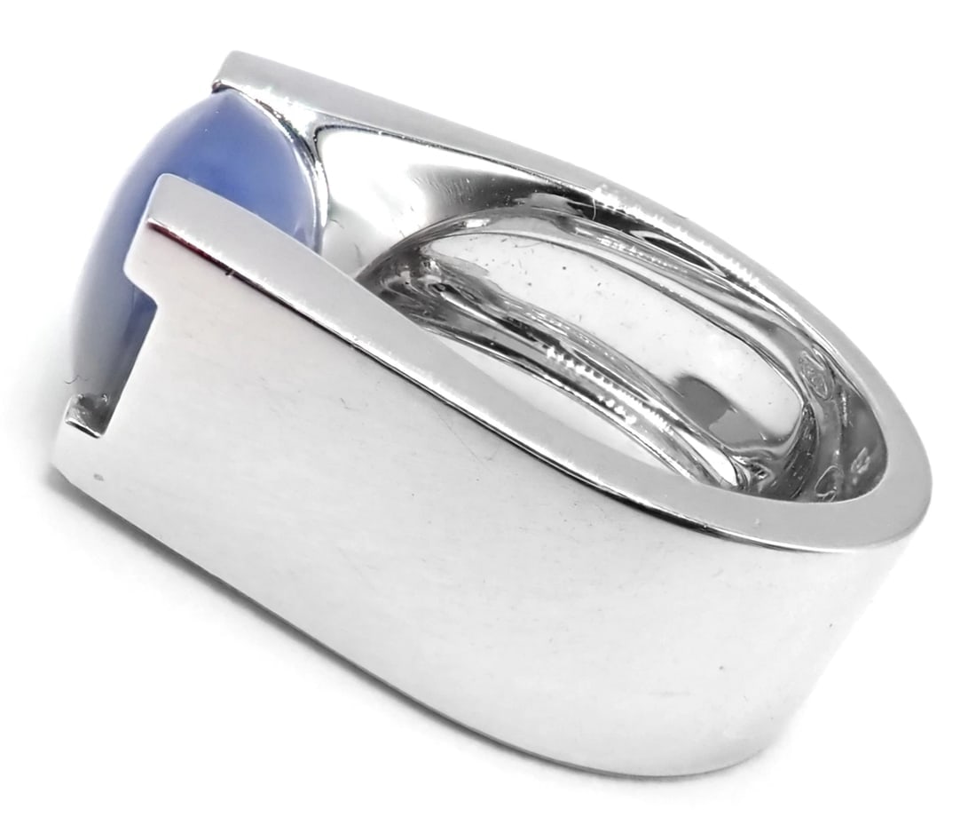 Authentic! Cartier 18k White Gold Large Chalcedony Ring Paper - 4