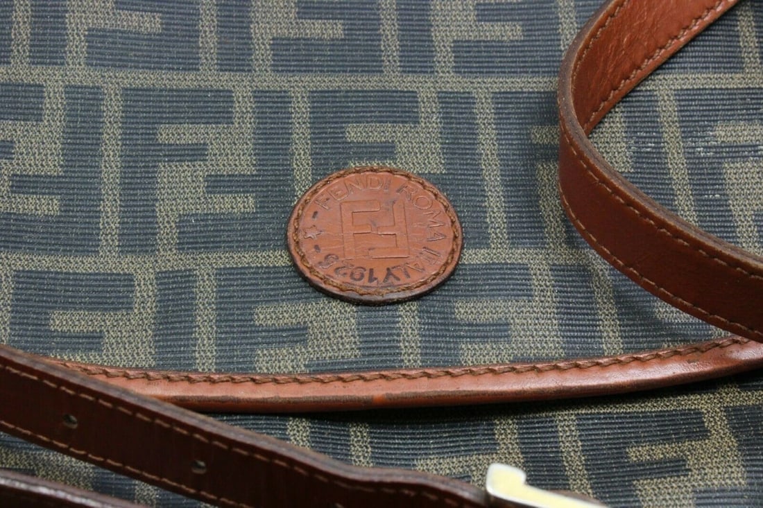 Authentic! Fendi Brown Logo Leather Flap Mama Zucca Handbag Purse - 2