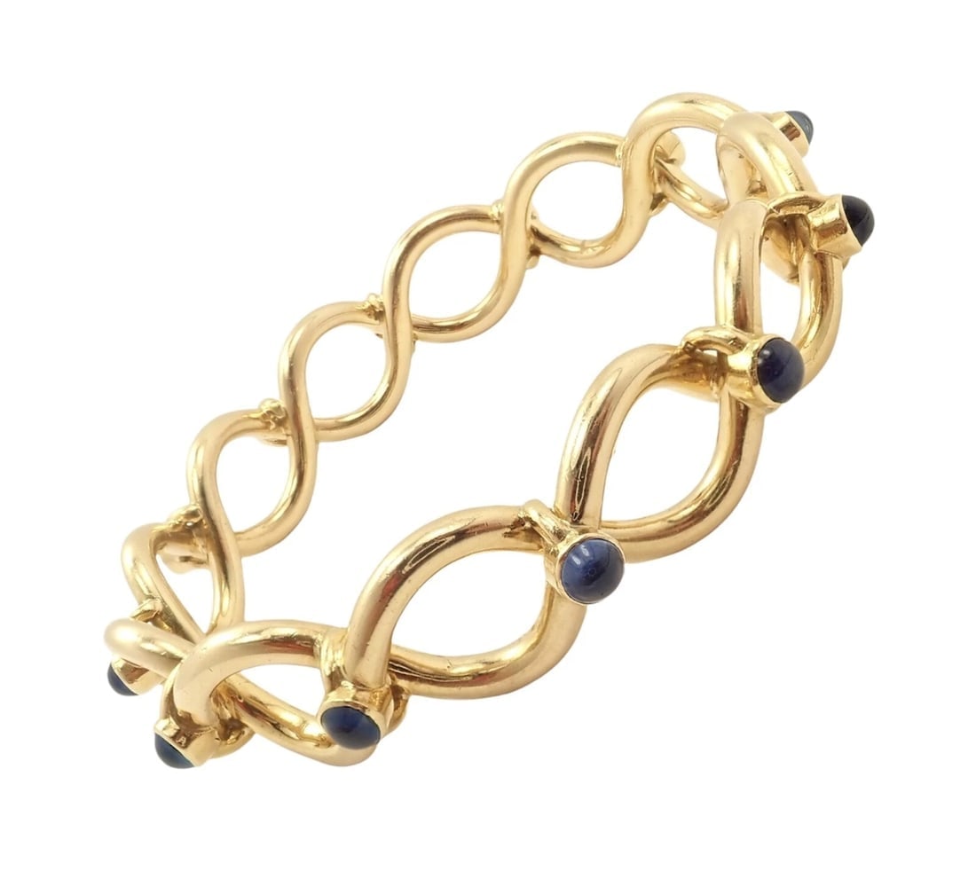 Rare! Authentic Tiffany & Co 18k Yellow Gold France Sapphire Bangle Bracelet - 3