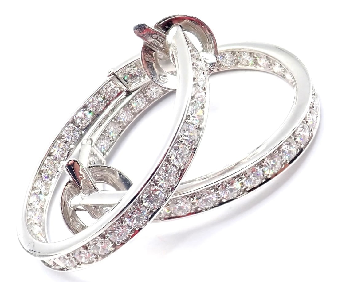 Authentic! Van Cleef & Arpels 18k White Gold Diamond Large Hoop Earrings - 4