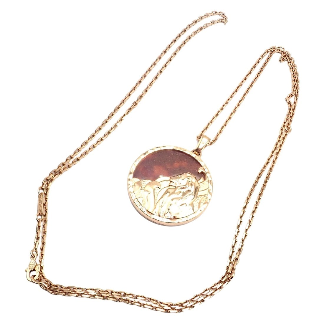 Van Cleef & Arpels Zodiaque 18k Rose Gold Leo Pendant Red Jasper Necklace + Cert - 3