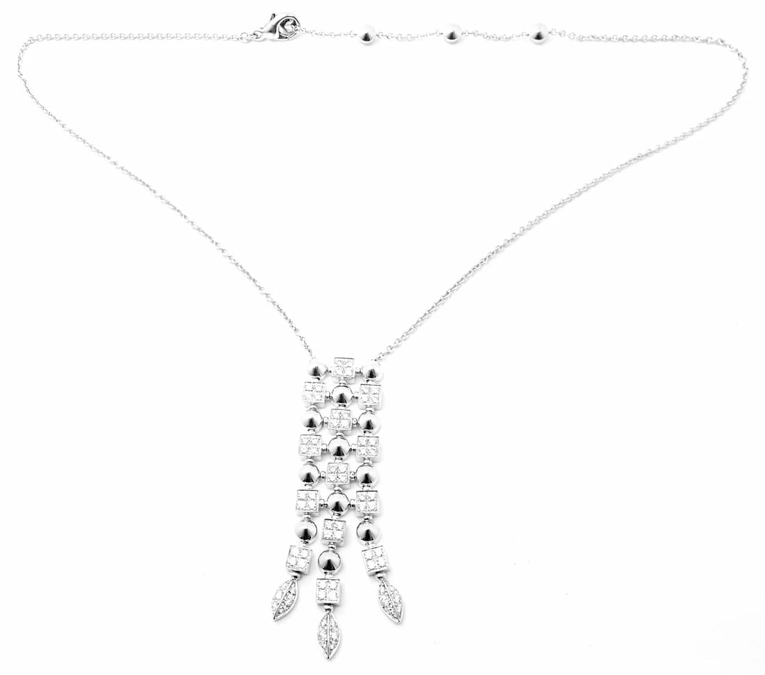 Authentic! Bvlgari Bulgari 18k White Gold Lucea Diamond Pendant Necklace - 10