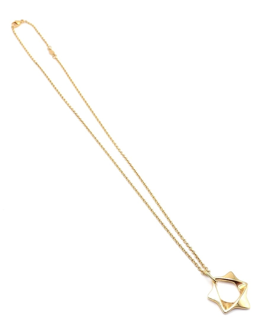 Authentic! Georg Jensen 18k Yellow Gold Star Of David Pendant Necklace - 11