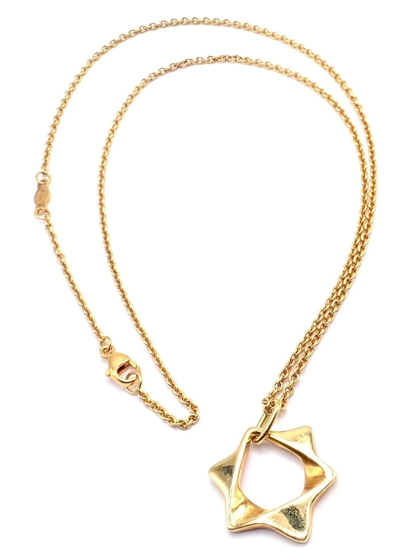 Authentic! Georg Jensen 18k Yellow Gold Star Of David Pendant Necklace - 13