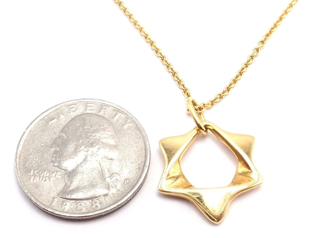 Authentic! Georg Jensen 18k Yellow Gold Star Of David Pendant Necklace - 4