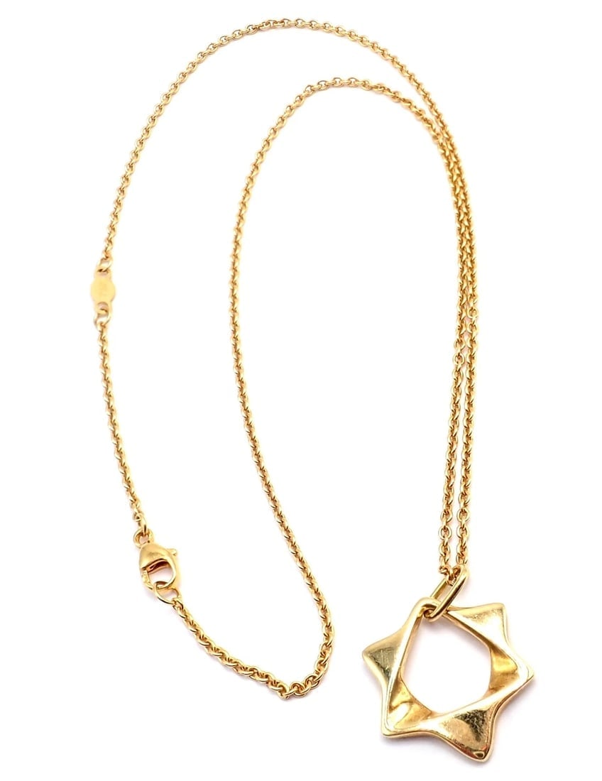 Authentic! Georg Jensen 18k Yellow Gold Star Of David Pendant Necklace - 5