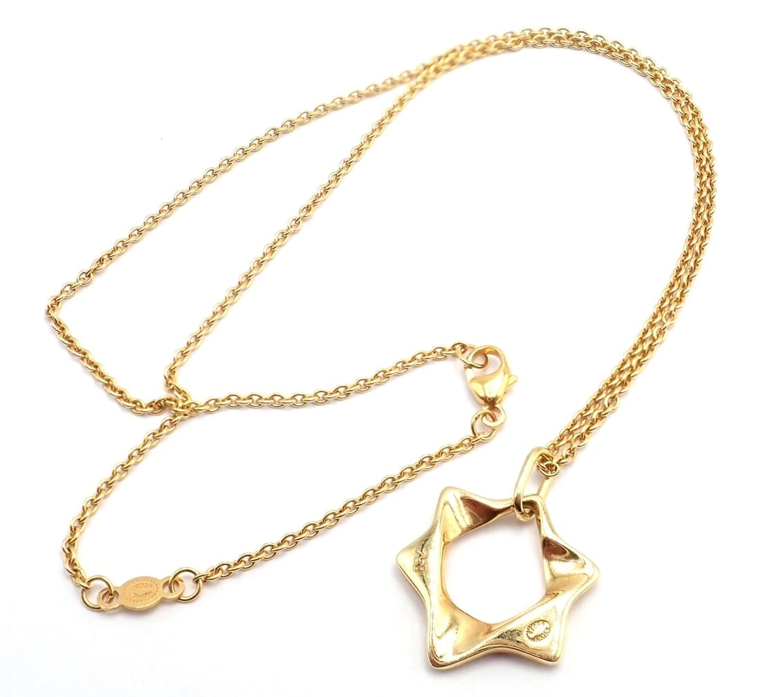 Authentic! Georg Jensen 18k Yellow Gold Star Of David Pendant Necklace - 6