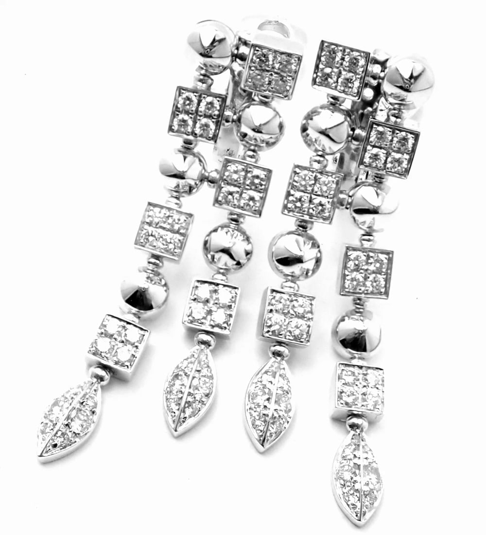 Authentic! Bulgari Bvlgari Lucea 18k White Gold Diamond Long Drop Earrings - 3