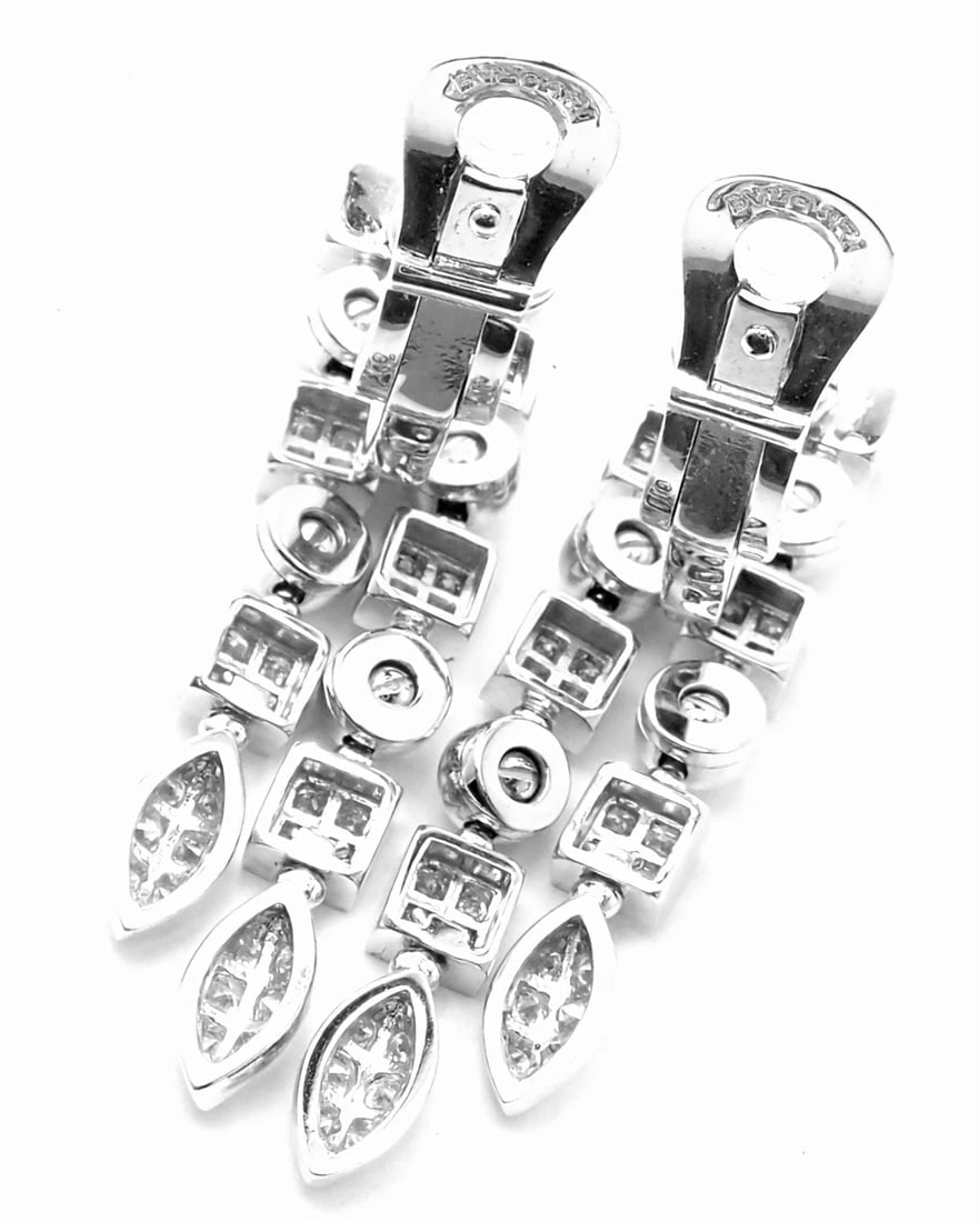 Authentic! Bulgari Bvlgari Lucea 18k White Gold Diamond Long Drop Earrings - 6