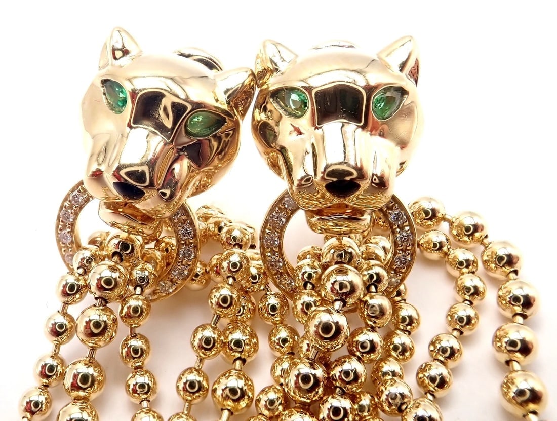 Authentic! Cartier Panther Panthere 18k Gold Diamond Tsavorite Onyx Earrings - 4