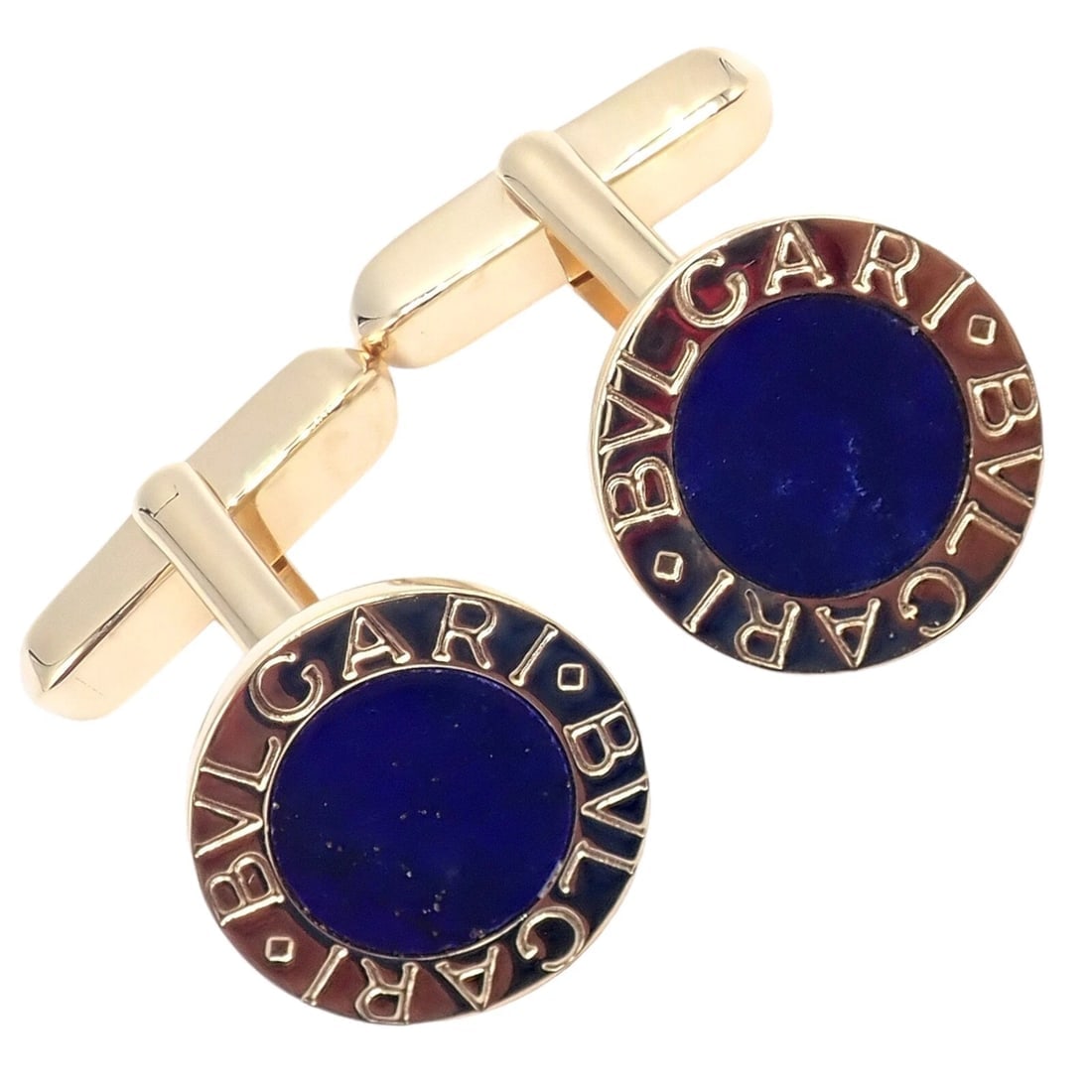 Authentic! Bvlgari Bulgari 18k Yellow Gold Lapis Lazuli Cufflinks: Authentic! Bvlgari Bulgari 18k Yellow Gold Lapis Lazuli Cufflinks About This Piece: The Authentic Bvlgari Bulgari 18k Yellow Gold Lapis Lazuli Cufflinks are a striking accessory that exudes luxury. Ma