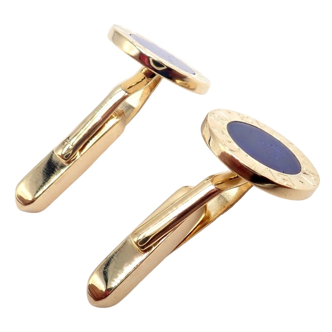 Authentic! Bvlgari Bulgari 18k Yellow Gold Lapis Lazuli Cufflinks - 3