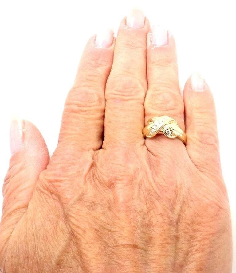 Authentic! Tiffany & Co 18k Yellow Gold Diamond Signature X Band Ring - 9