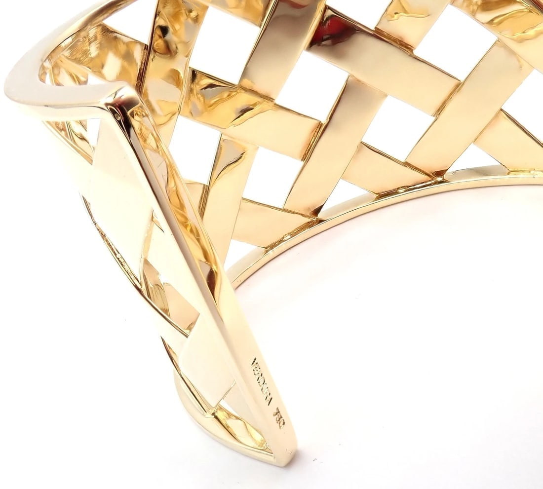 Rare! Authentic Verdura 18k Yellow Gold Criss Cross Wide Cuff Bracelet - 4