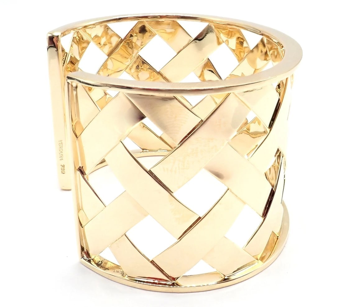Rare! Authentic Verdura 18k Yellow Gold Criss Cross Wide Cuff Bracelet - 5