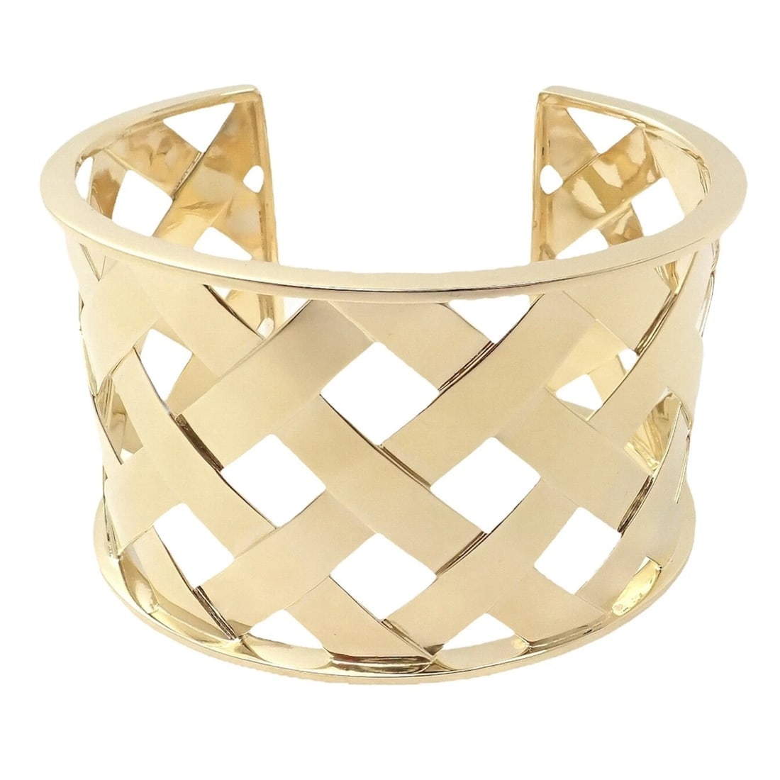 Rare! Authentic Verdura 18k Yellow Gold Criss Cross Wide Cuff Bracelet - 6