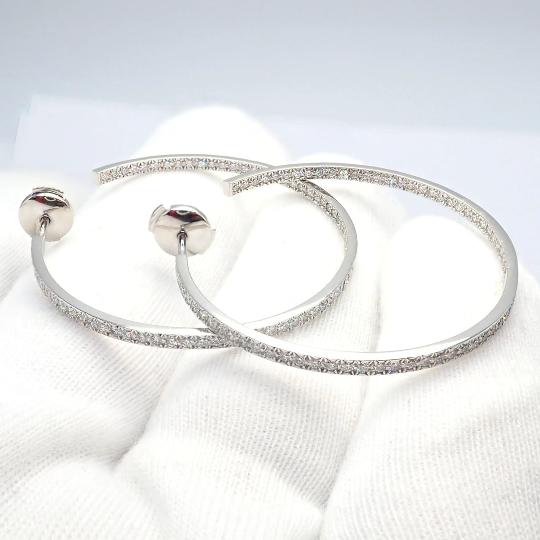 Authentic! Tiffany & Co Platinum Metro Diamond Large Inside Out Hoop Earrings - 5