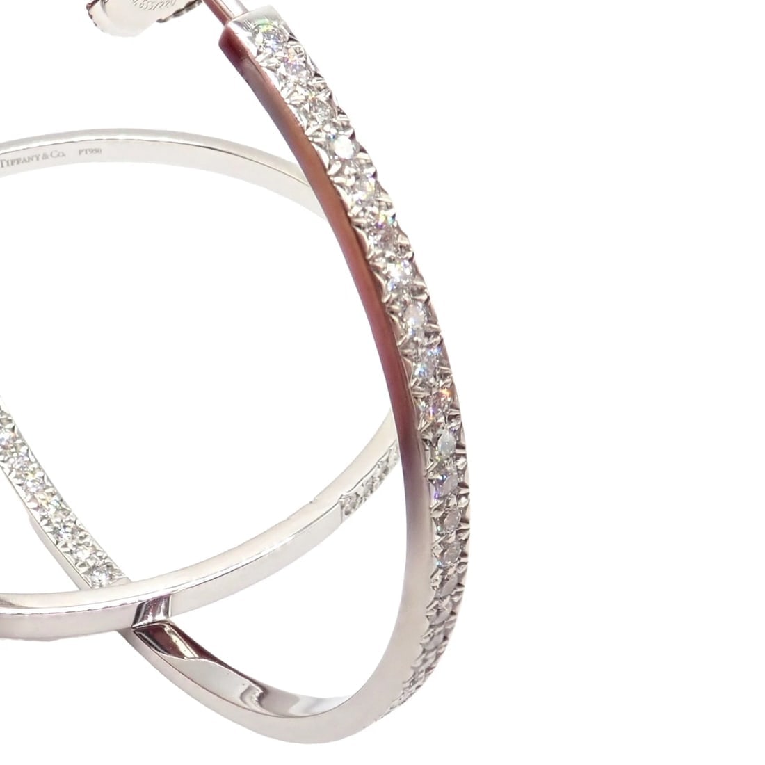 Authentic! Tiffany & Co Platinum Metro Diamond Large Inside Out Hoop Earrings - 8